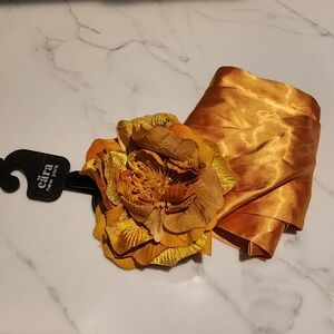 Chic Satin Orange Sash with Floral Accent